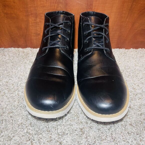 Perry Ellis Portfolio Mens Ankle Boots Size 11.5 Black Leather Shoes - Picture 1 of 10
